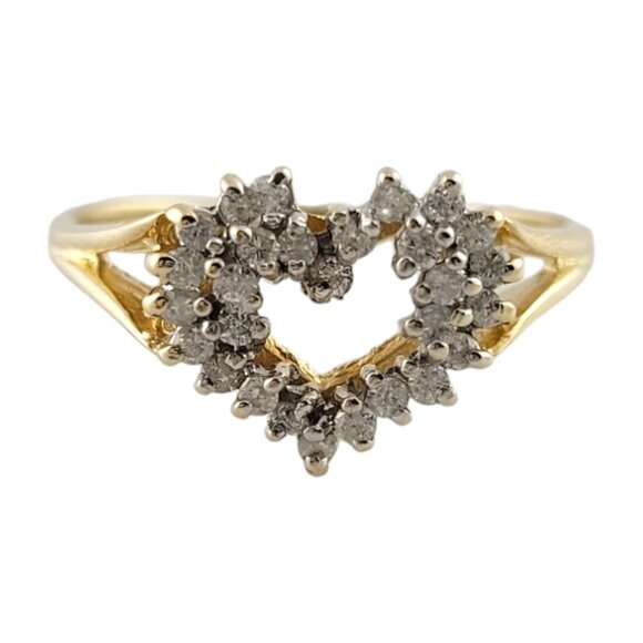 14K Yellow and White Gold Diamond Open Heart Ring Size 7.75 #18158 - Picture 1 of 7